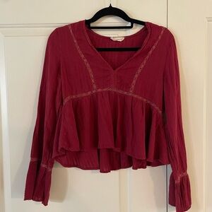 Altar’d State Wine Flare Sleeve Blouse Size Medium